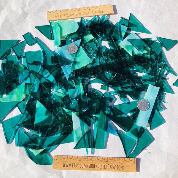 2-lbs-Teal Green Mix-96 COE-Glass Scraps-Create Glass Art