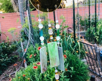 Windchime-Olive-Sage Green-Glass-Yard Art-Gift for Her