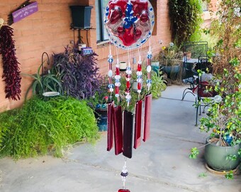 Windflower-Windchime-Anemone Flower-Outdoor Garden-Gift For Her-Colorful Chime in Glass