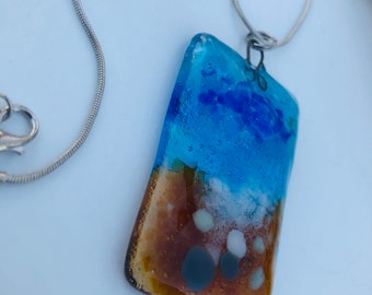 Glass Beach Necklace-Ocean Tranquil Blue Waves-Handmade Design