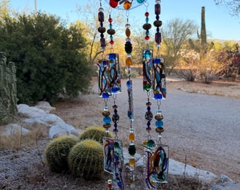 Drizzled-Windchime-Multi-Glass Colors-Gift For Him-Patio Decor