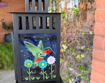 Hummingbird-Dragonfly-Botanical-Garden Gift-Patio Decor-Glass Art-