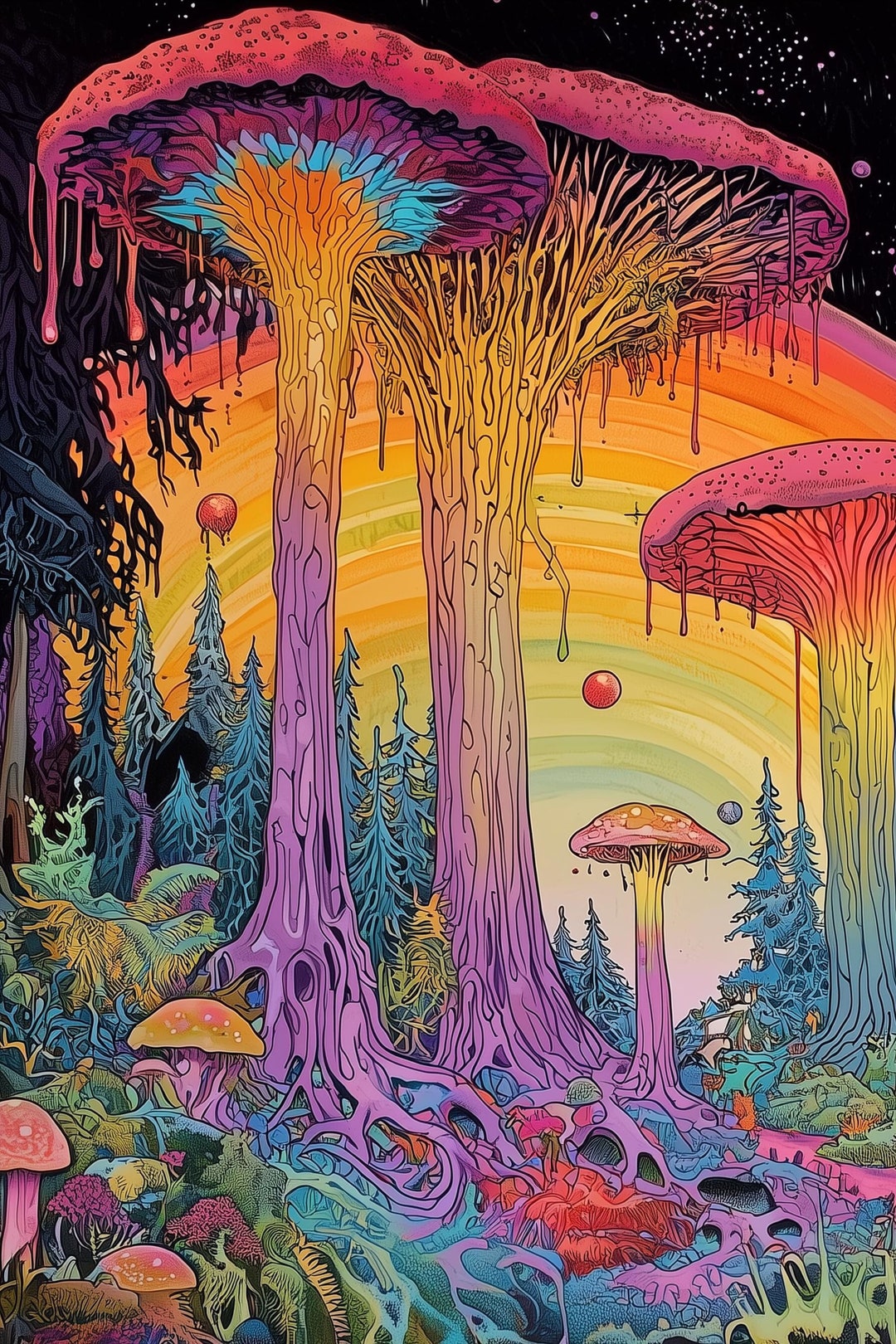 Psychedelic Mushroom Forest Poster - an Anime Styled Mushroom Forest on ...
