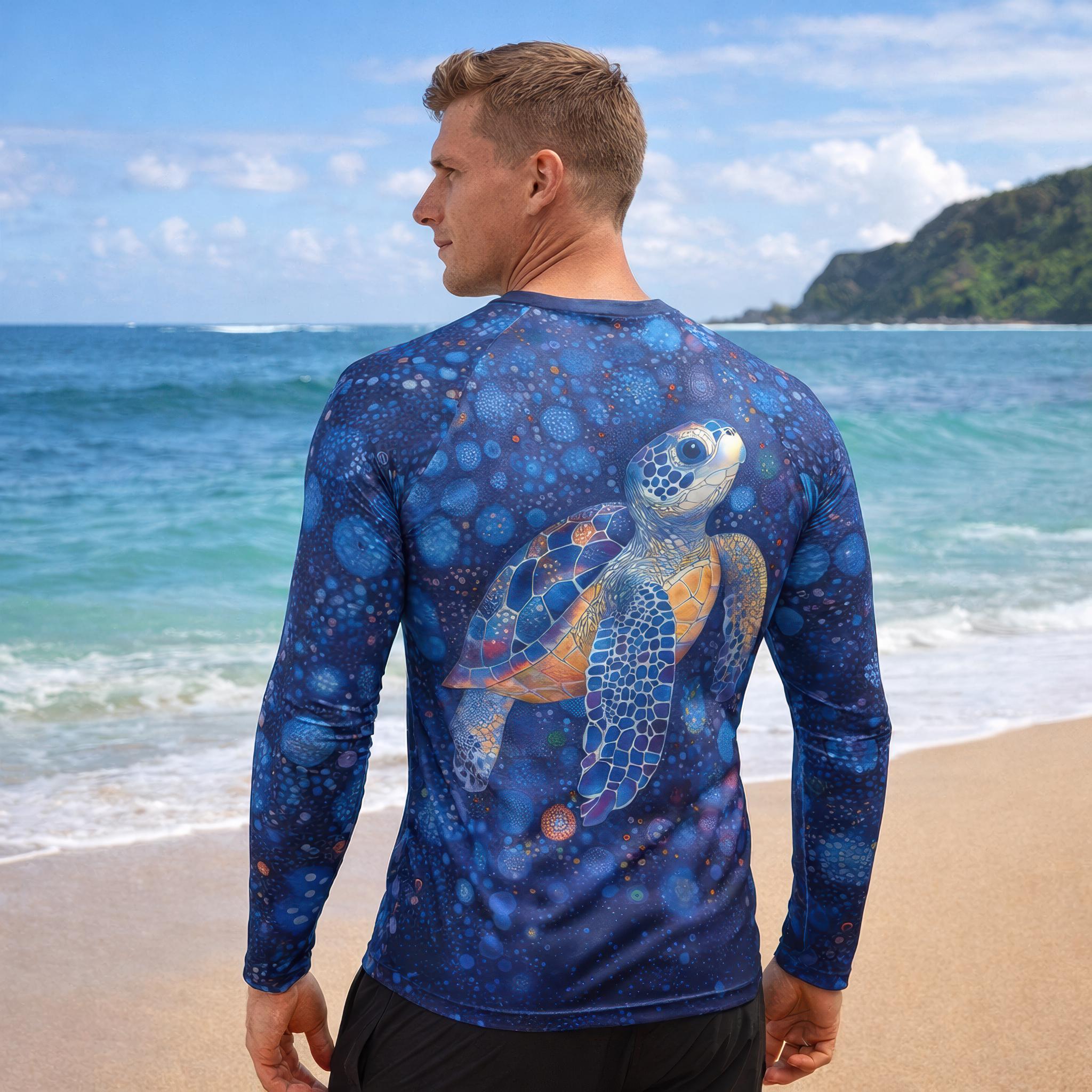 Turtle Rash Guard Sea Turtle Rash Guard Long Sleeve – Honu Galaxy Ocean Surf Swim Shirt ...
