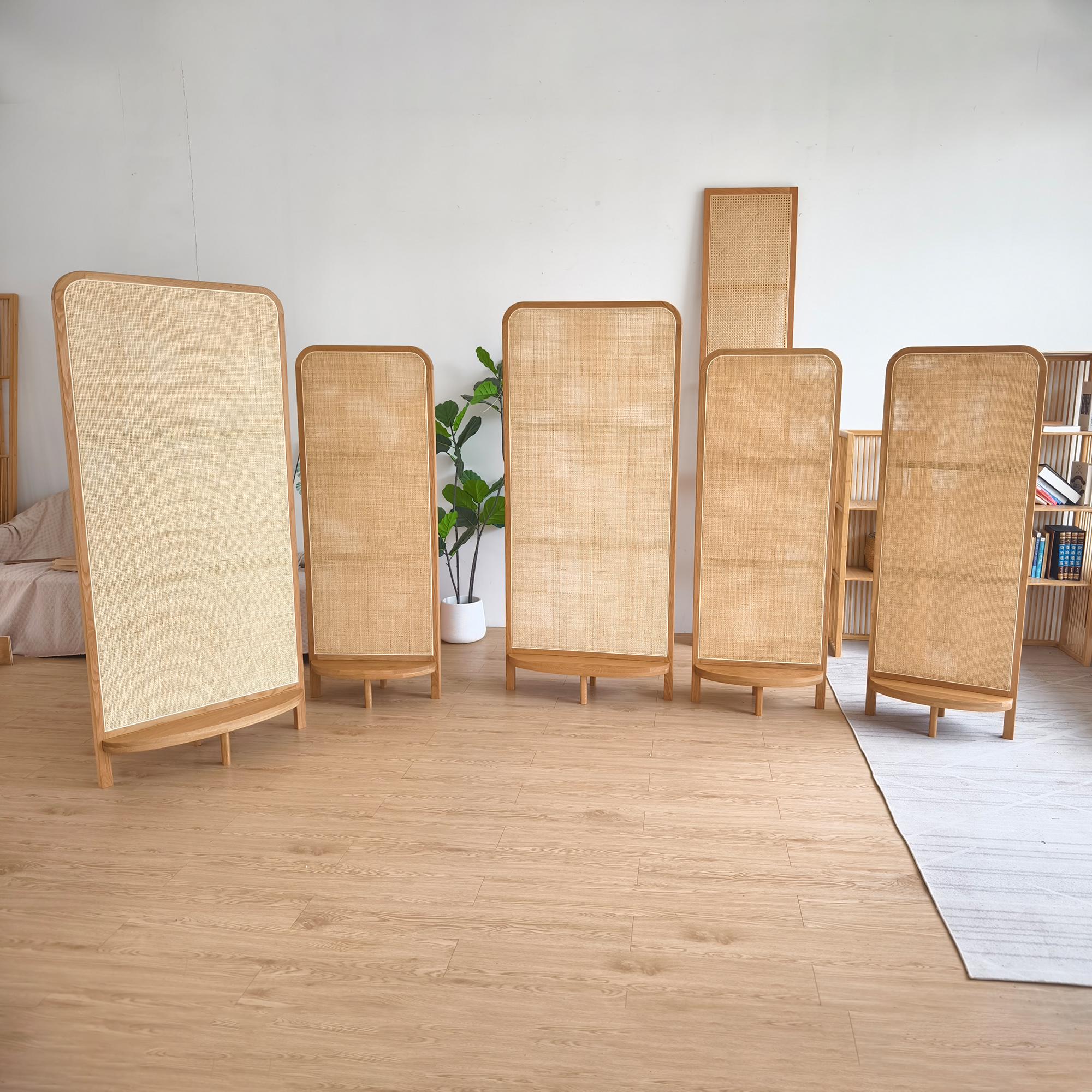 Mid Century Modern Wabi Sabi Wood Cane Panel Privacy Screen | Room ...
