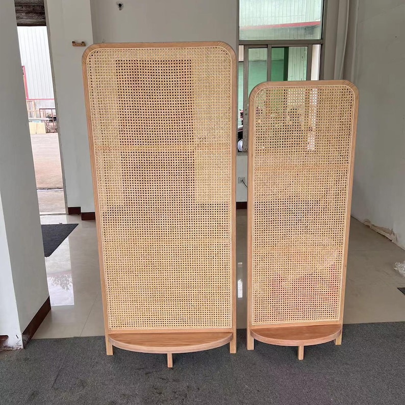 Mid Century Modern Wabi Sabi Wood Cane Panel Privacy Screen | Room ...