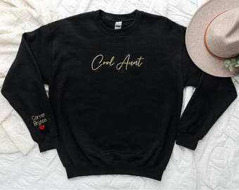 Personalized Aunt Sweatshirt With Custom Niece or Nephew Names, Embroidered Gift, KingArtDesigner