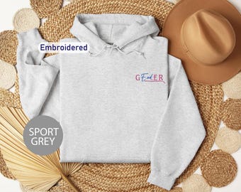 Gildan Hoodie for Adults - Embroidered "Gender" LGBTQ+ Design - Cozy Pride Hoodie