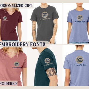 Embroidered - Custom Logo T-shirts for adults - Personalized Gift - Vneck and Women&#39;s t-shirt option available.