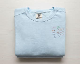Custom Kids Drawing Sweatshirt, Embroidered Child Sketch Crewneck, Father Gift, KingArtDesigner