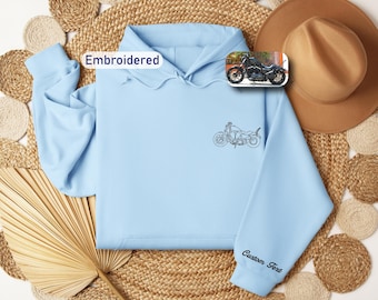 Embroidered Motorcycle Hoodie: Personalized Biker Gift