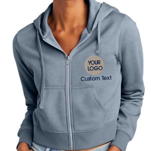Custom Logo Zip Hoodie, Text Embroidery, Branded Workwear, KingArtDesigner