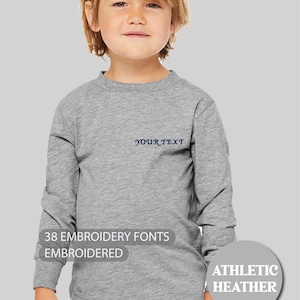 Personalized toddler long sleeve tee – custom embroidered name shirt – unique baby & kids gift