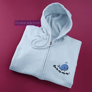 Embroidered Whale Zip Up Hoodie, Cute Ocean Sweatshirt, Seas The Day Gift, Nautical Jacket, Beach Lover Zipup, Animal Hoody, KingArtDesign