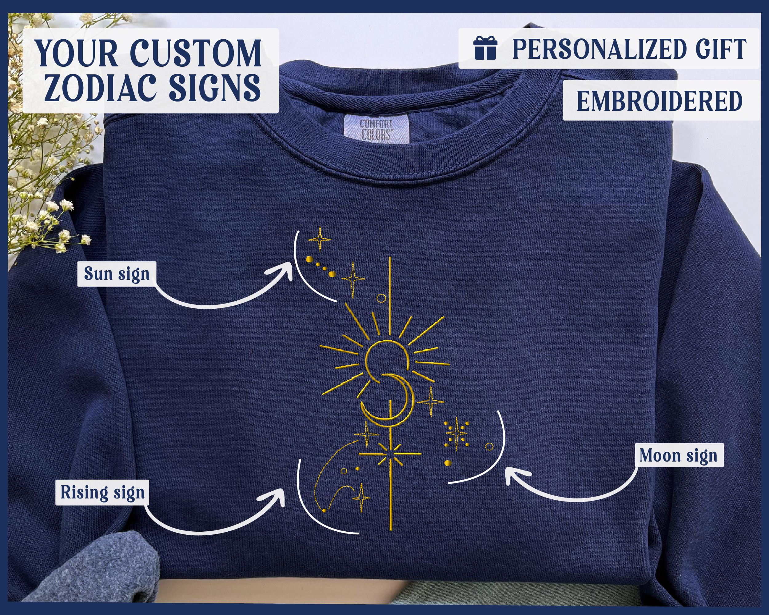 Comfort Colors Custom Sweatshirt with Personalized Zodiac Embroidered Design – Cozy and Custom-Made for Astrology Enthusiasts
