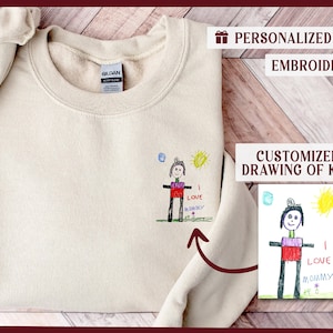 Sudadera con dibujo infantil personalizado y bordado para toda la familia. Regalo para padres. KingArtDesigner