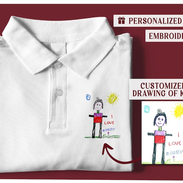 Embroidered Kids Drawing Polo Shirt: Custom Family Gift - KingArtDesigner