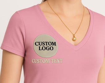 Embroidered Women's V-Neck Shirt - Custom Logo Tee, KingArtDesigner
