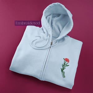 Embroidered Flower Zip Hoodie - Etsy