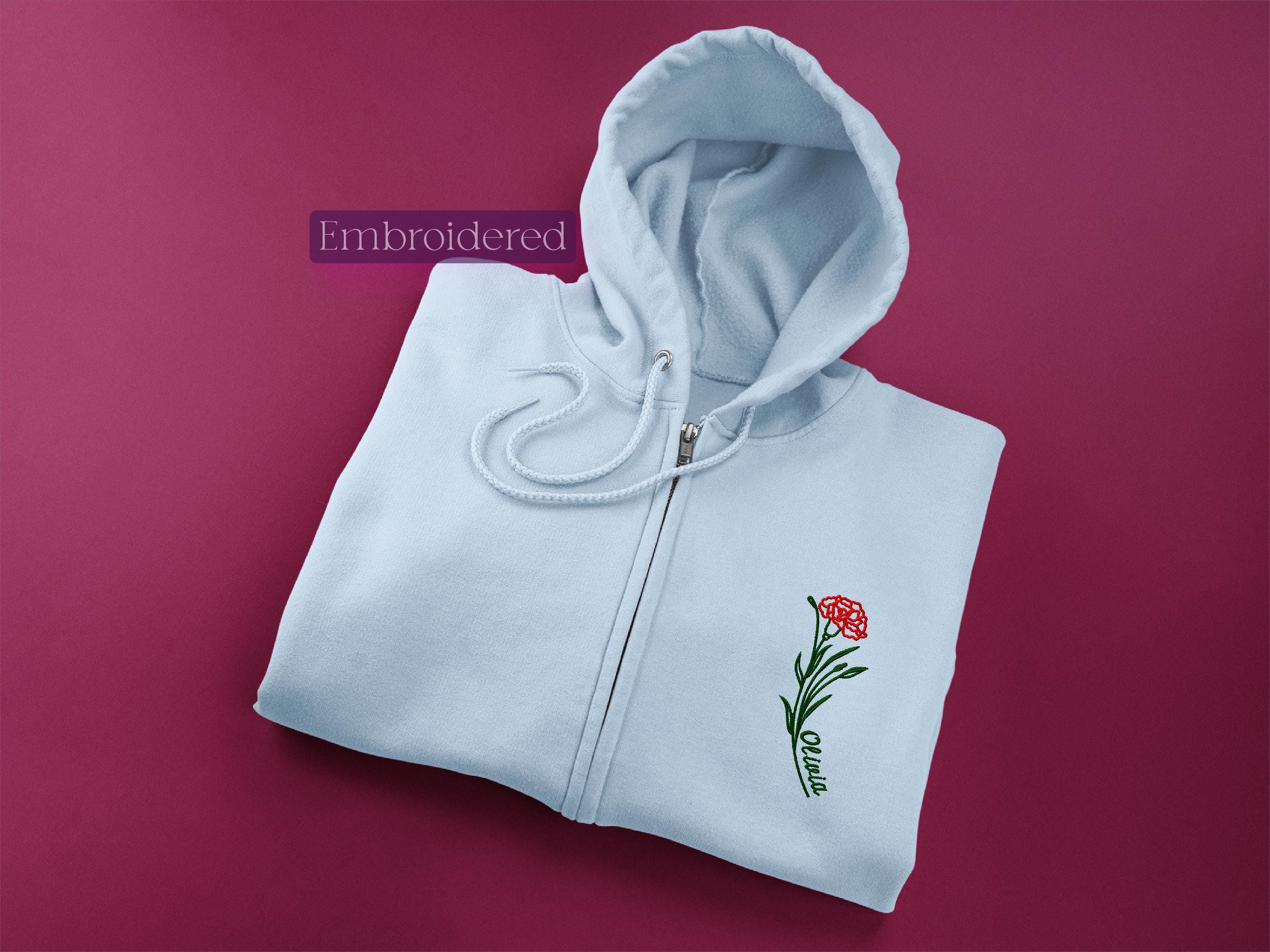 Embroidered Flower Zip Hoodie - Etsy