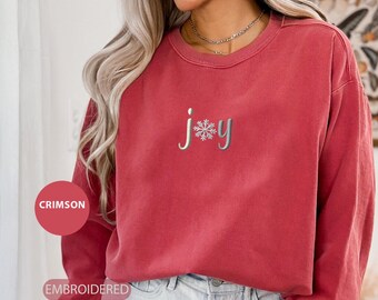 Embroidered "Joy" Christmas Long Sleeve Comfort Colors Shirt - KingArtDesigner