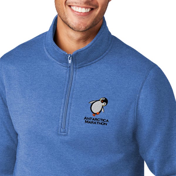 Embroidered quarter zip sweatshirt – penguin marathon team pullover – cold weather race gift