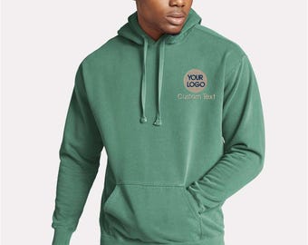 Custom Embroidered Logo Hoodie, Comfort Colors Unisex Hooded Sweatshirt