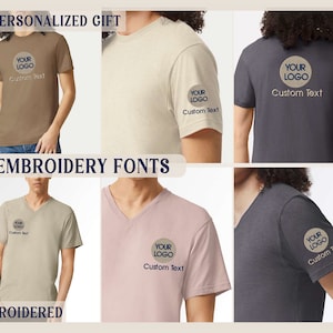 Embroidered - Custom Logo T-shirts for adults - Personalized Gift - Vneck t-shirt option available.