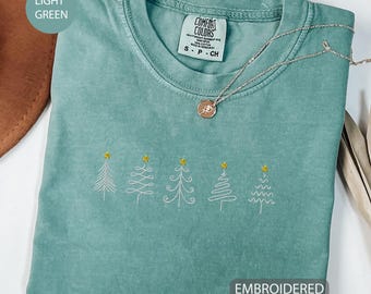 Embroidered Christmas Tree Comfort Colors T-Shirt – Festive Holiday Tee