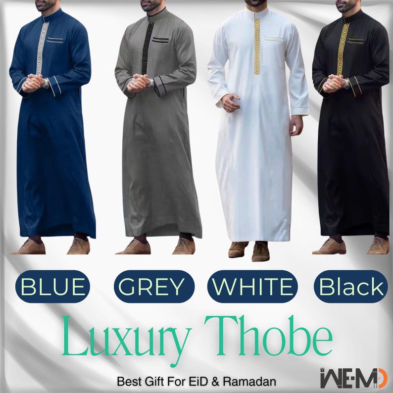 Luxury Islamic Thobe for Men – Premium Arabic Galabiya Kaftan – Muslim ...