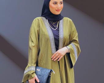 Elegante abaya met Griekse bies – Bescheiden Dubai-kimono – Luxe abaya van Dubai – Islamitische jurk voor dames | Kaftan voor Eid, Ramadan en vrouwen Thobe