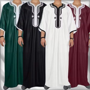 Moroccan Islamic Thobe for Men – Arabic Kaftan Jubbah – Traditional Islamic Dishdash – Abaya Galabiya for Ramadan & Eid Pray wear