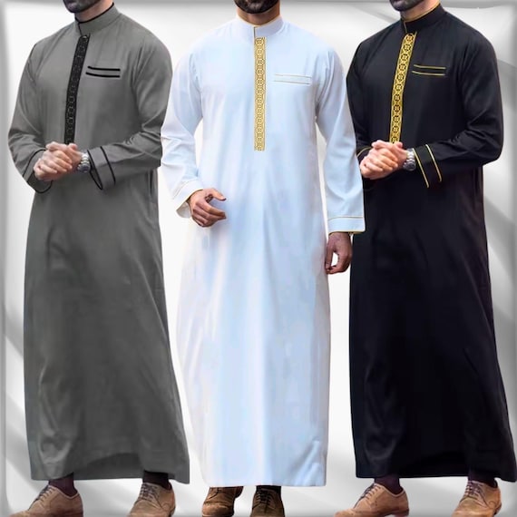 Luxury Islamic Thobe for Men – Premium Arabic Galabiya Kaftan – Muslim Jubbah Robe – Elegant  Dishdash for Eid, Ramadan, Prayer Abaya
