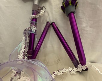 Walking Stick, Purple Silver, Bespoke Bridal : wedding, brides, bridesmaids, handmade accessories. Purple , black and white