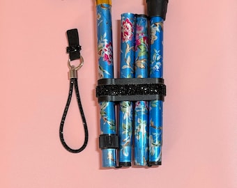Walking Stick-Light Blue Floral, Bespoke, Folding Lightweight Adjustable Cane