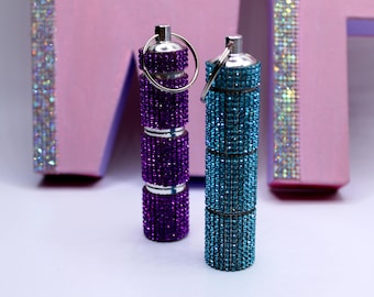 Pill Pendant, Extra Long Blue Sparkly  for bags, walking sticks, earrings/nose studs, Tic Tacs, hair bands, baby teeth, ear plugs etc.