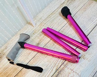 Walking Stick, Premium Pink Metallic, Adjustable, Lightweight, Folding
