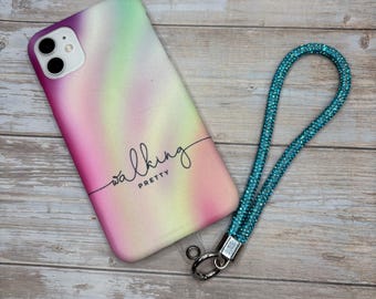 Blue Rhinestone Wristlet Strap for Walking Sticks & Phone Lanyard