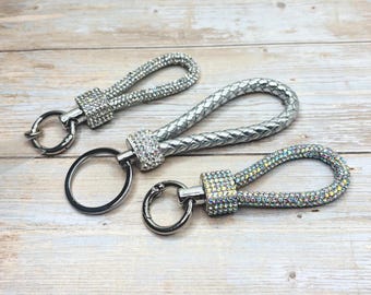 Walking Sticks Strap-Mini Rhinestone Wristlet: Silver Braided Finger Strap