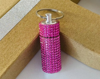Pill Pendant, Mini Hot Pink Sparkly for bags, walking sticks, store earrings/nose studs, Tic Tacs, hair bands, baby teeth, ear plugs etc