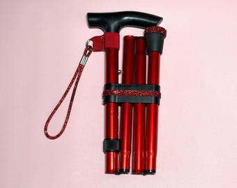 Walking Stick in Red, Bespoke,  Foldable, lightweight and strong.