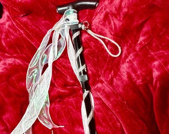 Walking Stick, Bespoke Black Clear, Rhinestones, Foldable, Cane.