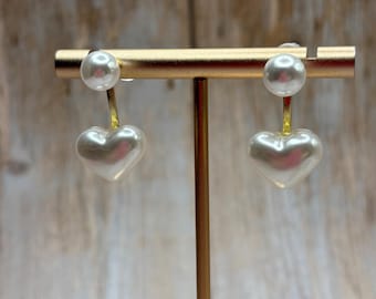 Pearl Drop Earrings, Stainless Steel Post with faux pearl hearts and stud.
