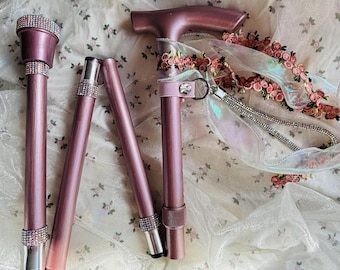 Walking Stick Rose Pink Gold, Bespoke Bridal/Birthday/Christmas - wedding, bridesmaids, handmade accessories.