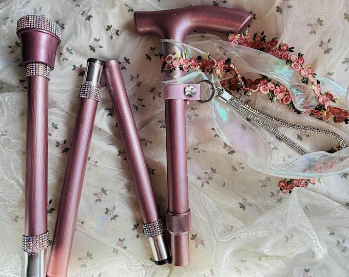 Featured listing image: Walking Stick Rose Pink Gold, Bespoke Bridal/Birthday/Christmas - wedding, bridesmaids, handmade accessories.