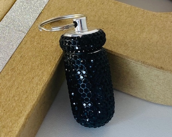 Pill Pendant Black Sparkly  attach to bags, walking sticks, store earrings/nose studs, Tic Tacs, hair bands, baby teeth, ear plugs etc.