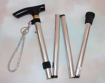 Silver Walking Stick - optional hand painted handle, silver safety strap, name charm.