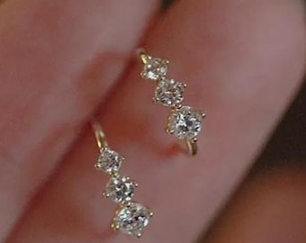 Gold Zirconia C-Shape Earrings: Bridal Bridesmaid Jewelry