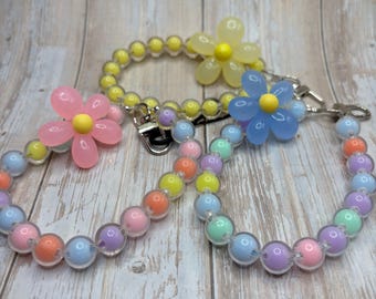 Walking Sticks Strap-Pastel Beaded Wristlet, Bauble Flower Phone Charm
