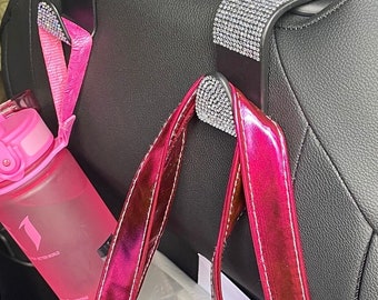 Walking Stick Car Headrest Hooks, Black Rhinestones Pink, Silver, Pack of 2, Bags, Umbrellas.